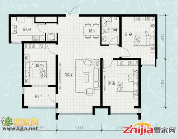 荣盛锦绣花园 3室2厅1卫 126m² 租金1800元/月