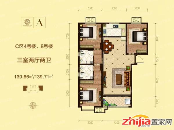 三室精装,首付20万起,两年分期,五证现房中