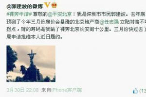 专家与任志强打赌房价认输 申请在长安街裸奔