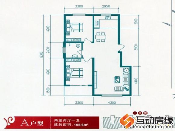 图为西湖龙湾户型图之两室两厅亿卫(105.6平米)