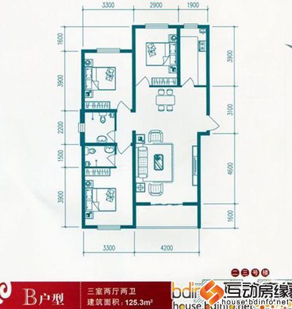 图为西湖龙湾三室两厅两卫(125.3平米)