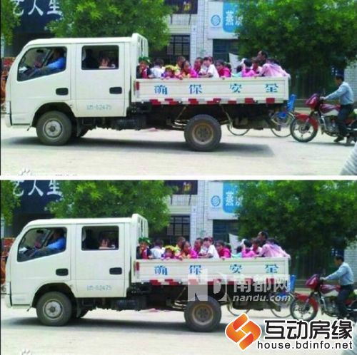5月30日，甘肃宁县一辆货车满载小学生驶过。图片来源：庆阳论坛