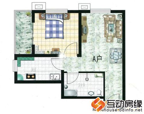 图为一室一厅一卫户型图