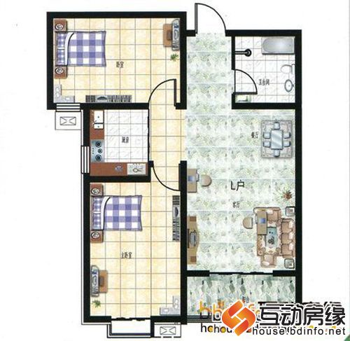 图为两室一厅一卫户型图