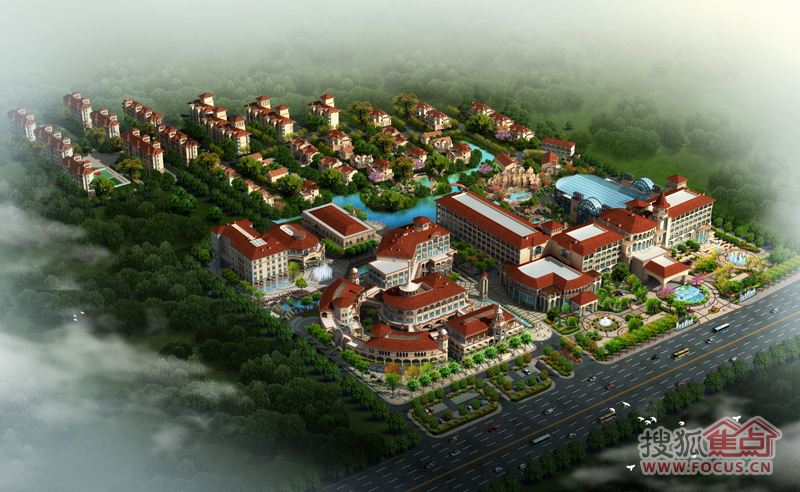 湖畔丽景鸟瞰图