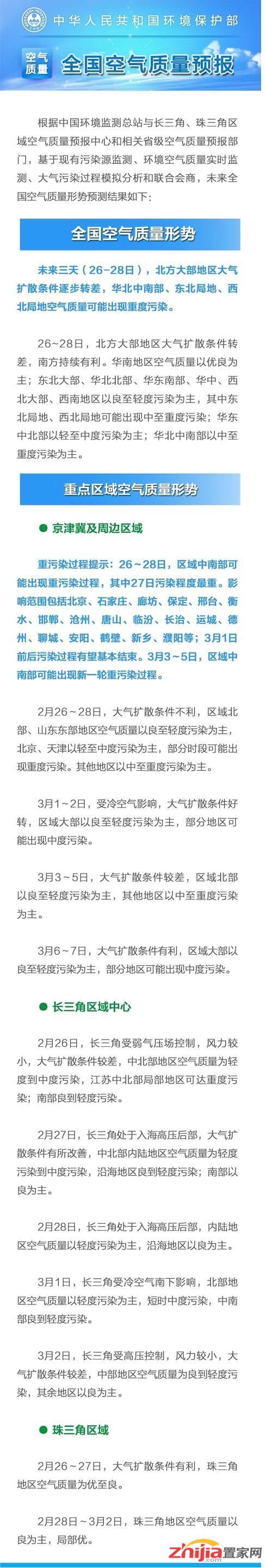 环保部:京津冀将迎新一轮空气污染 27日程度最重