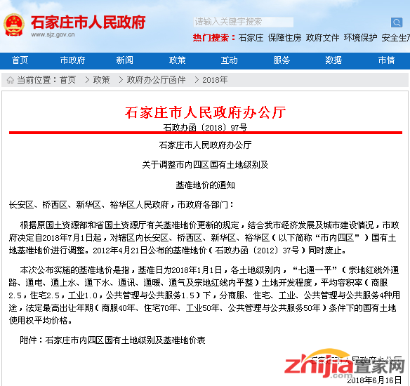 石家庄调整市内四区基准地价,住宅用地价格大涨