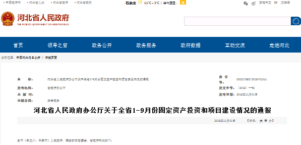 河北通报全省1-9月固定资产投资和项目建设情况